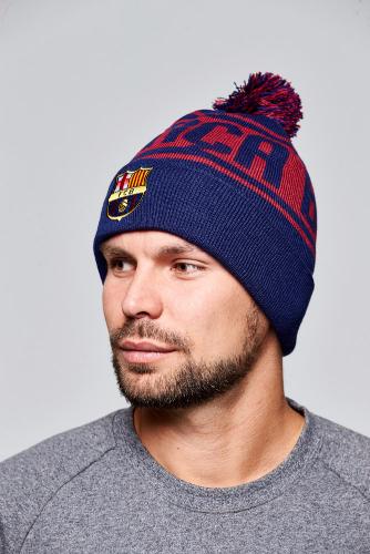 Шапка Барселона 115116 красно-синяя BARCA с помпоном