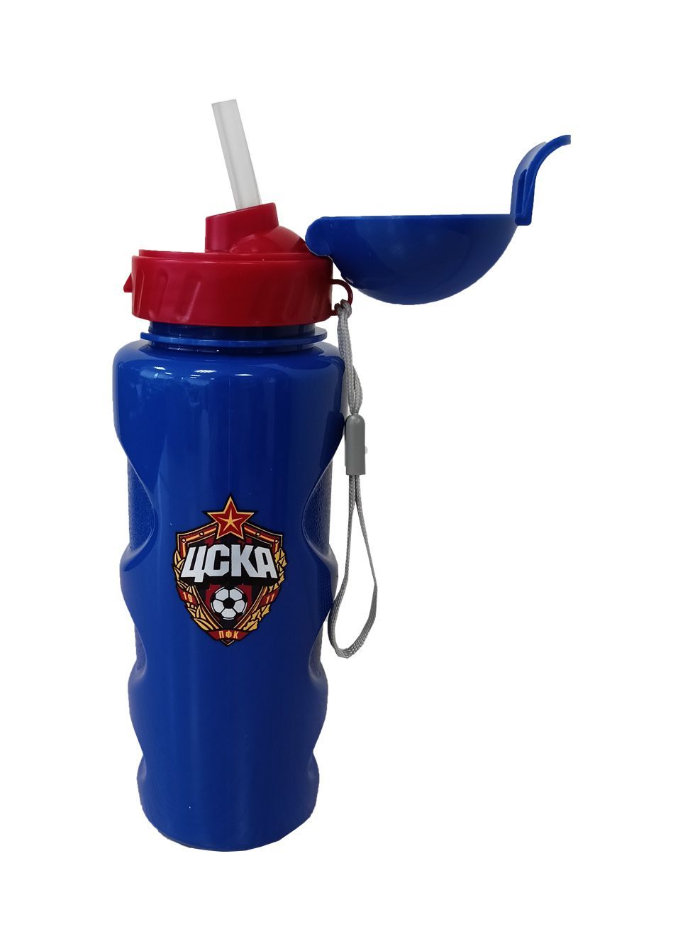 Бутылка для воды ЦСКА с трубочкой 500 мл, цвет синий