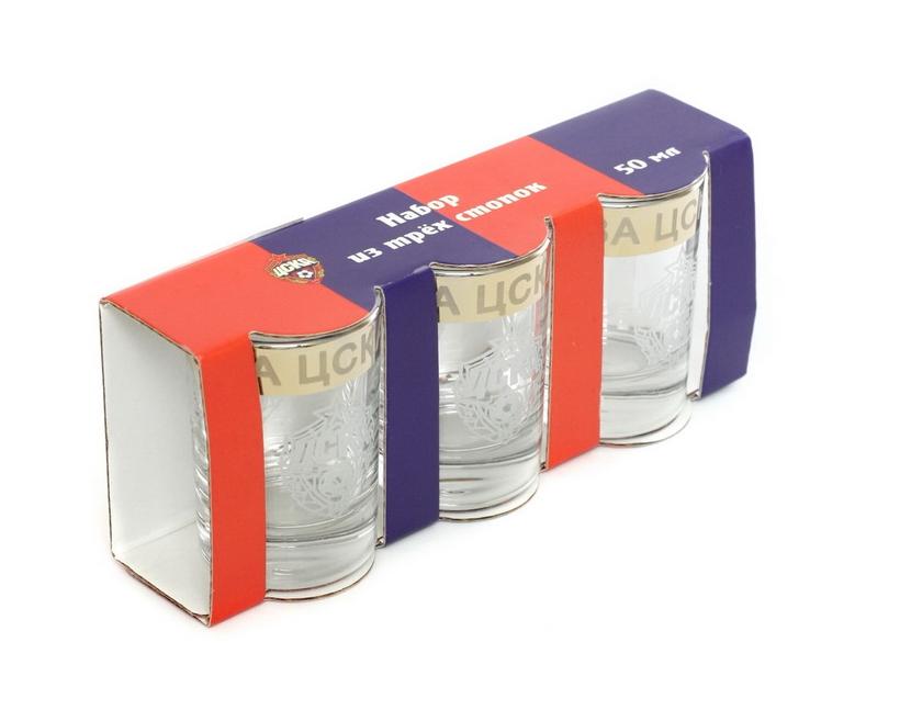 Набор из трёх стопок с гравировкой ПФК ЦСКА объём 50 мл