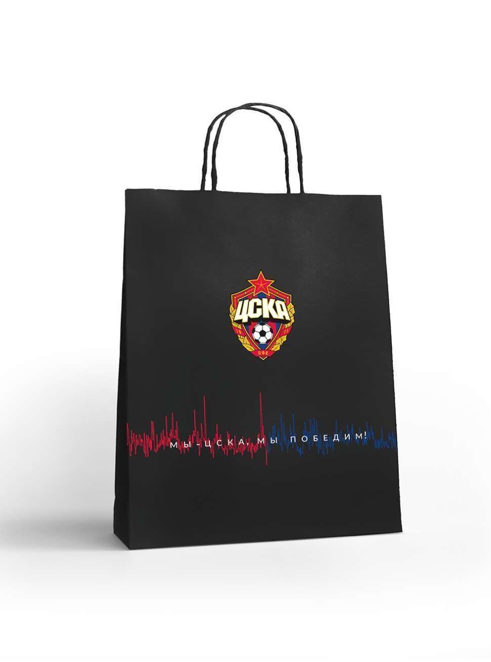 Пакет ЦСКА бумажный подарочный "Заряд трибуны" (26х22х10 см)		