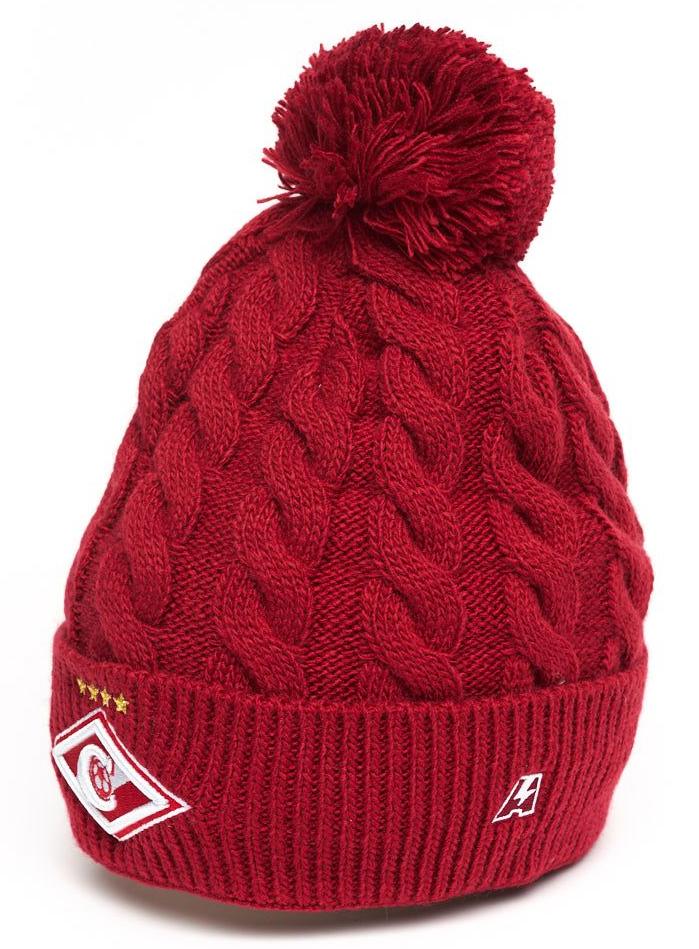 Шапка Спартак 00148 красная фактурная вязка с помпоном