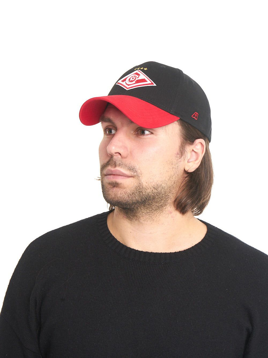 Бейсболка Спартак 120315 черная с красным козырьком с цветной эмблемой