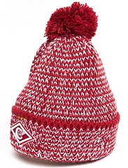 Шапка Спартак 00150 красно-белая крупная вязка с помпоном