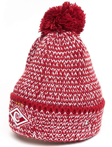 Шапка Спартак 00150 красно-белая крупная вязка с помпоном
