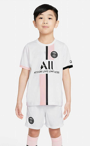Детская форма ПСЖ 2021/2022 гостевая белая (футболка и шорты)