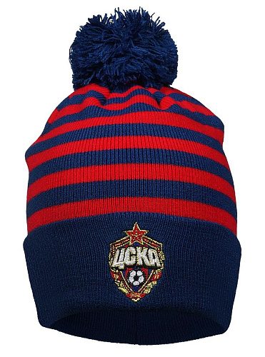 Шапка ЦСКА 11483, с помпоном красно-синяя в мелкую полоску