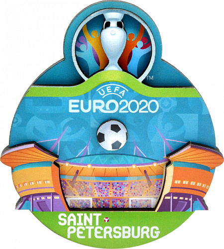 Магнит ЕВРО 2020 дер.кругл."СПб.Стадион", англ.