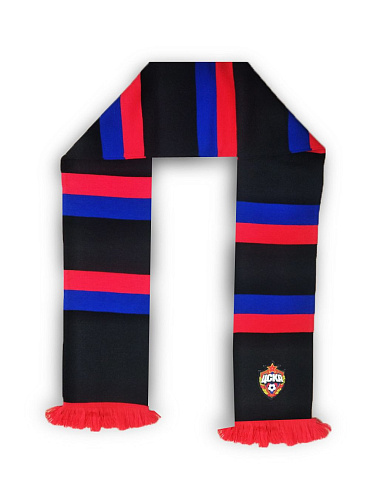 Шарф вязаный ЦСКА с нашивкой, цвет чёрный, с широкими красно-синими полосами