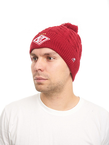 Шапка Спартак 00148 красная фактурная вязка с помпоном