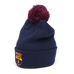 Шапка Барселона 115126 синяя с красно-синим помпоном