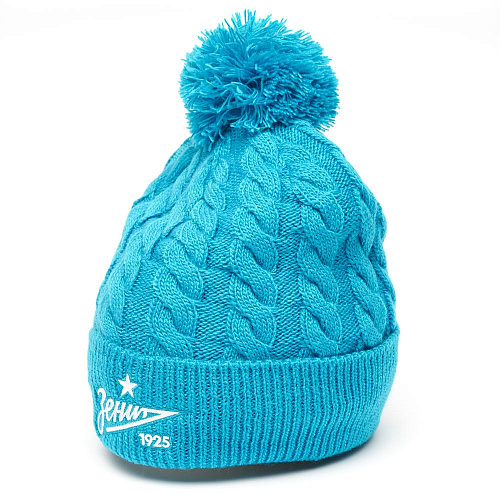 Шапка Зенит 115249 голубая фактурная вязка с помпоном