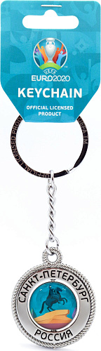 Брелок ЕВРО 2020 мет.канат "СПб.Памятник Петру I -Эмблема UEFA" цв.серебро