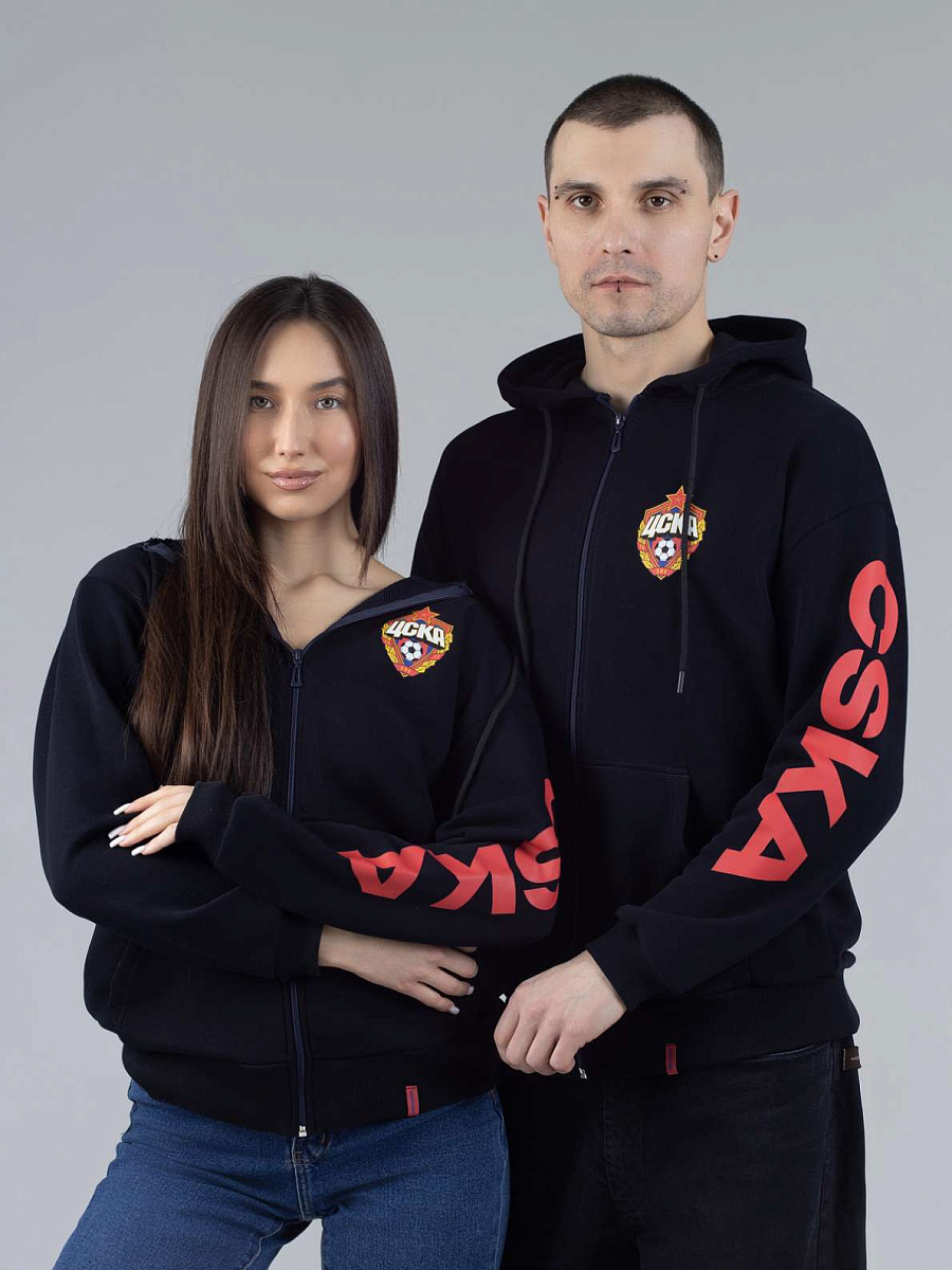 Толстовка CSKA на молнии с капюшоном, цвет темно-синий 