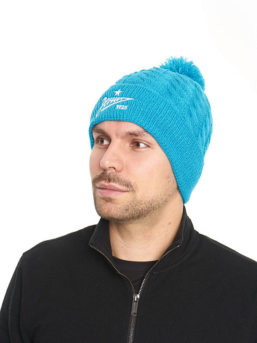 Шапка Зенит 115249 голубая фактурная вязка с помпоном