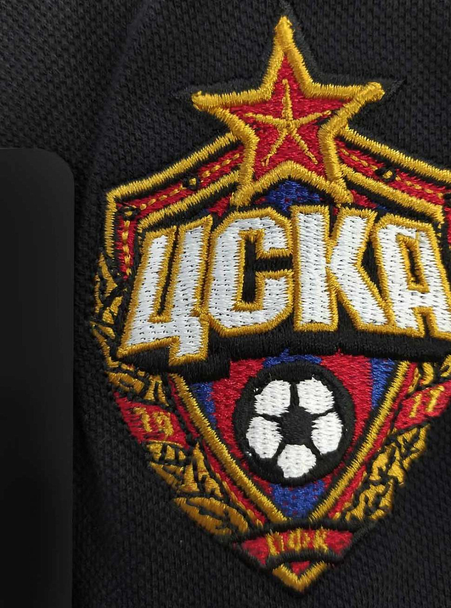 Футболка поло мужская чёрное ПФК ЦСКА с цветной эмблемой