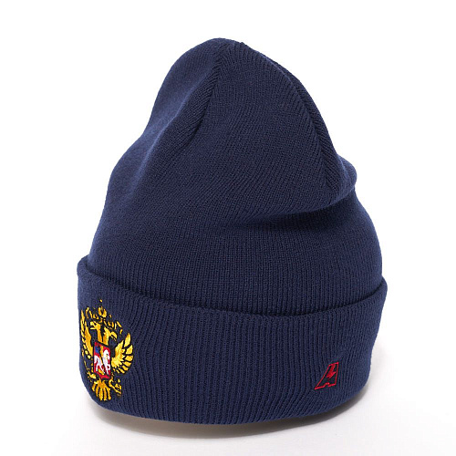 Шапка Россия 11349 темно-синяя с отворотом с гербом