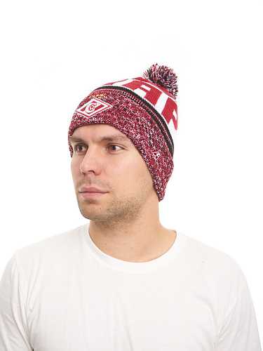 Шапка Спартак 00147 красно-черно-белая с помпоном