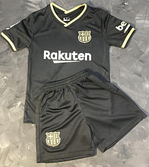 Детская форма Барселона 2020/2021 выездная черная (футболка и шорты)