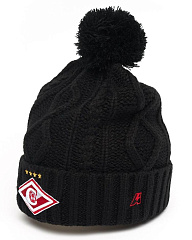 Шапка Спартак 00149 черная фактурная вязка с помпоном