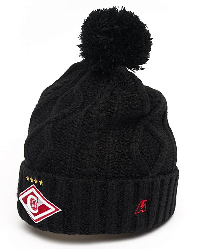 Шапка Спартак 00149 черная фактурная вязка с помпоном