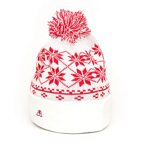 Шапка Спартак 00143 белая с красным узором с помпоном