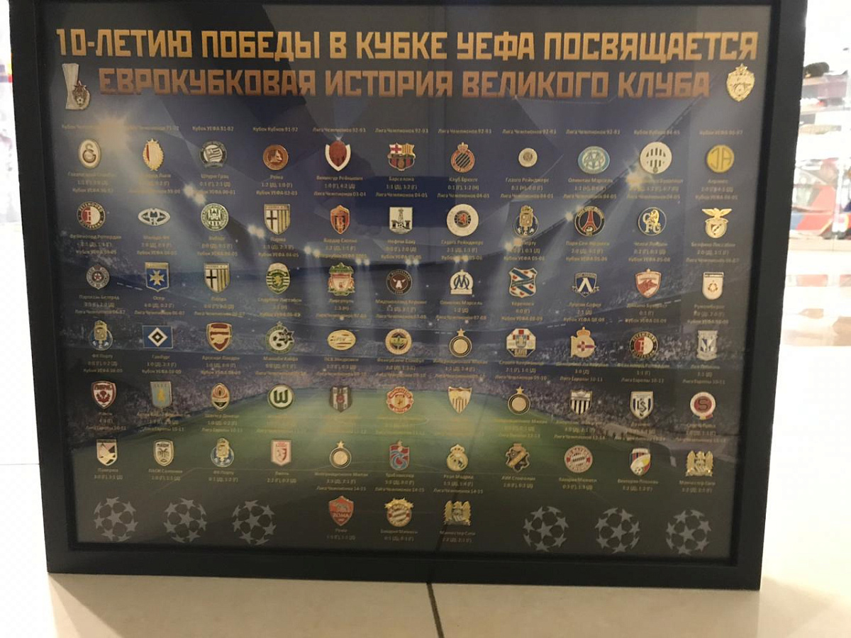 Набор значков ЦСКА к 10-летию победы в Кубке УЕФА 40х50 см