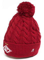 Шапка Спартак 00148 красная фактурная вязка с помпоном
