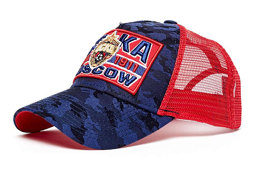 Бейсболка ЦСКА 10459, красно-синяя, козырек синий камуфляж, летняя