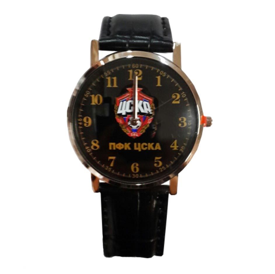Часы наручные 38 мм черные с эмблемой ПФК ЦСКА ЧЗ "Звезда"